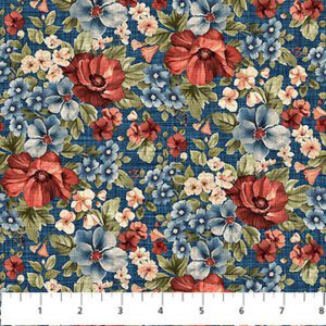 Northcott - Farmhouse Blue Linen Floral