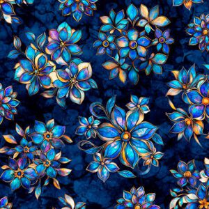 QT Fabrics - Mosaic Blooms Navy