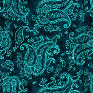 QT Fabrics - Born to Run Paisley Teal