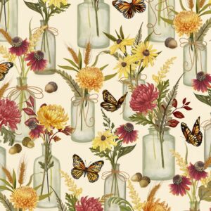 Lumin Fabrics - Monarch Meadows Floral Jars Cream