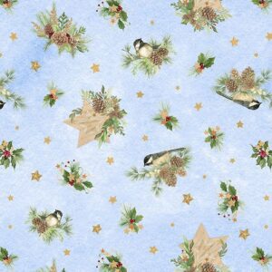 Wilmington Prints - Let It Snow Man Birds Light Blue