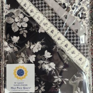 Sassy Sunflower Half Pack Quilt Kit- "Ink & Ivory White Trellis"