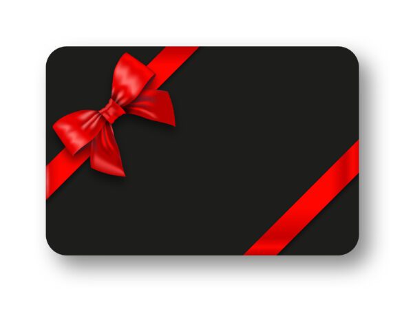 Gift card with red bow and ribbons