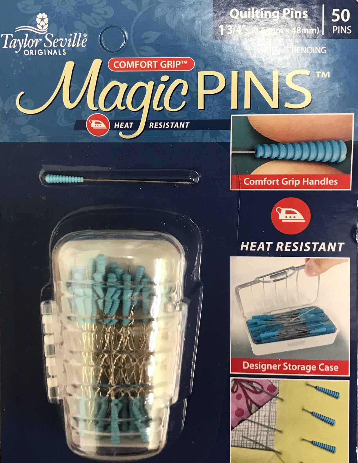 Taylor Seville - Magic Pins - Comfort Grip Quilting Pins 1 3/4" 50 Pins