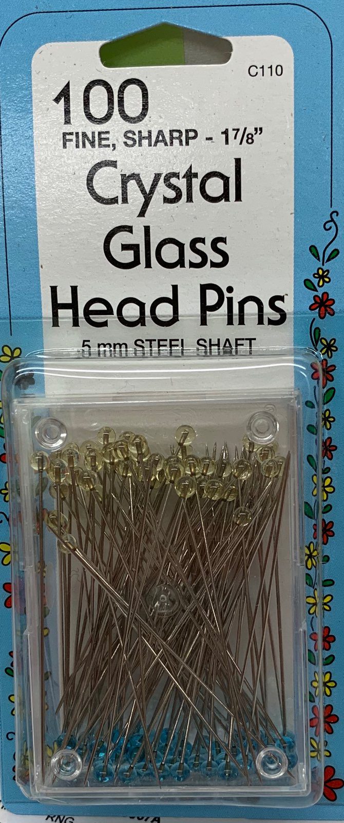 Collins - Crystal Glass Head Pins - 1 7/8" Fine , Sharp - 100count