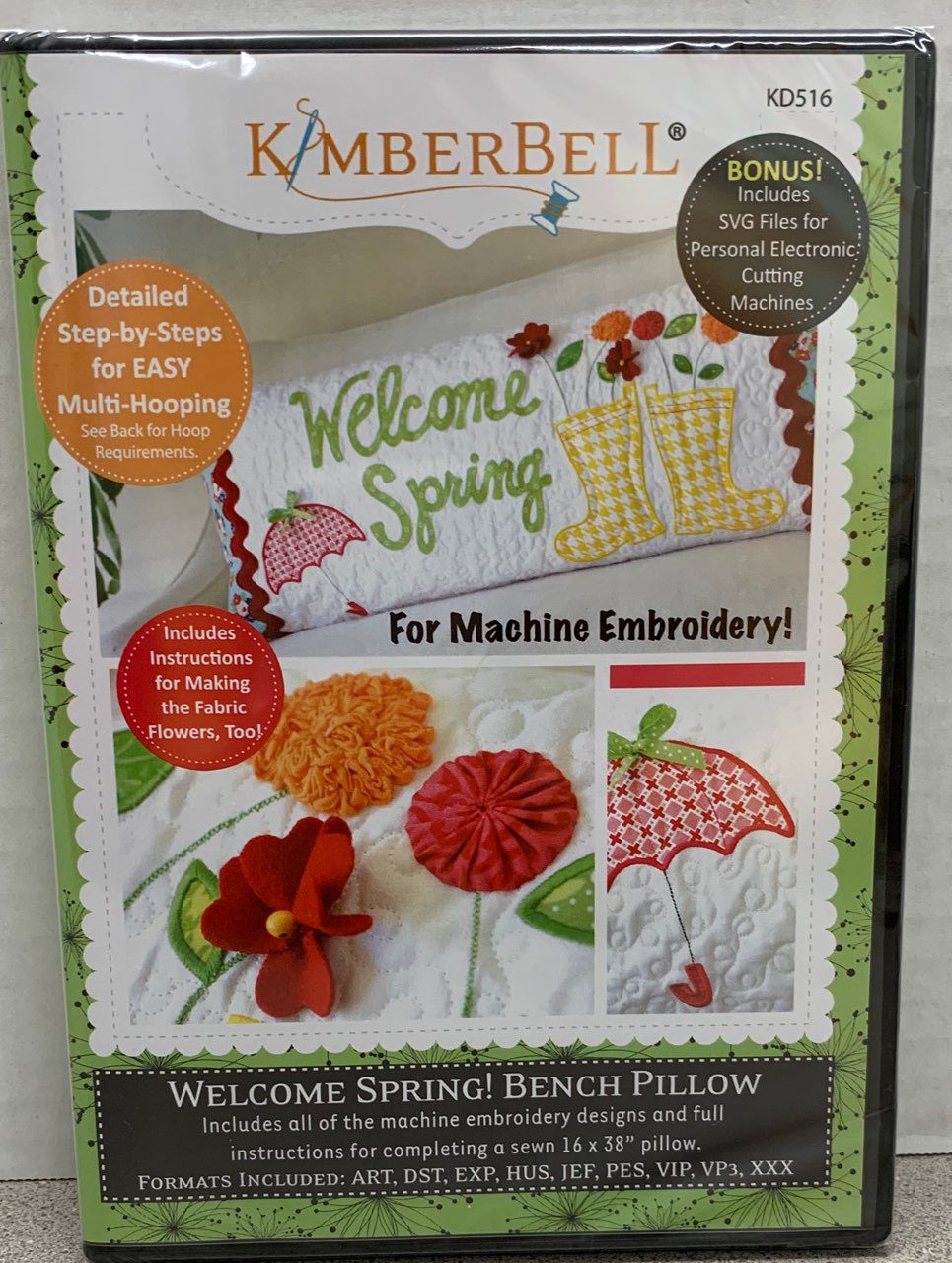 Kimberbell - CD - Welcome Spring! Bench Pillow - Machine Embroidery