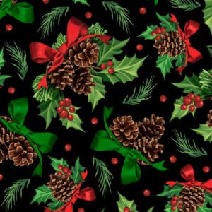Quilting Treasures -Winter Greetings - Holly Pine - Black