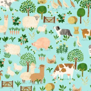 Clothworks - Dale Farm - Barnyard Scene - Light Aqua