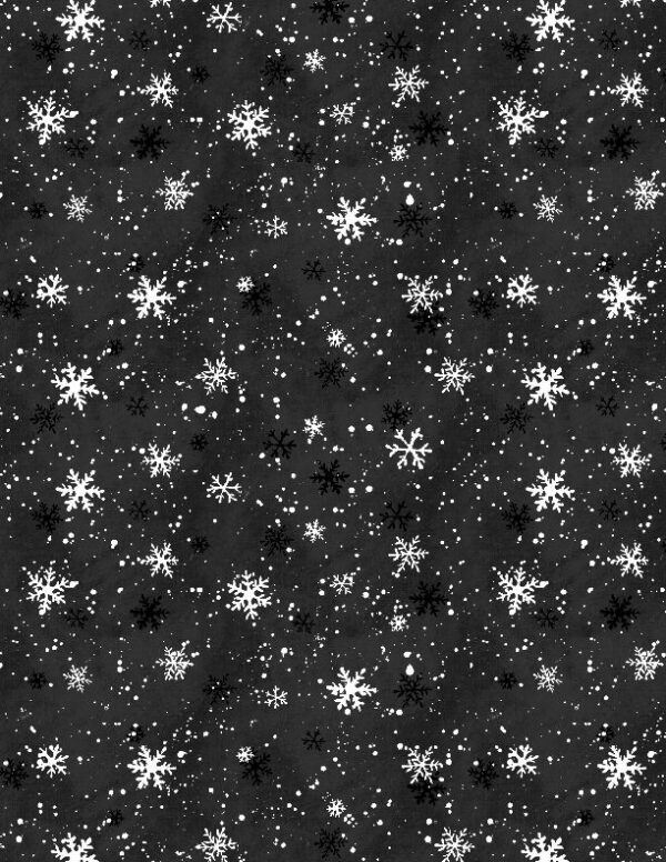 Wilmington Prints - Winter Forest - Snowflake Toss Black