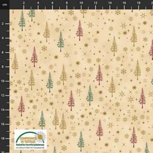 Stof Fabrics- Christmas is Near -Trees Beige/Gold