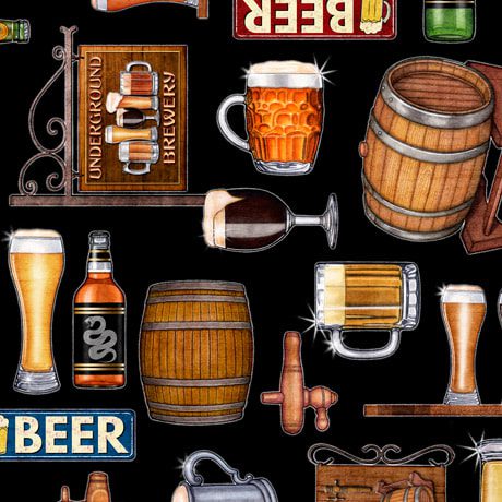 Quilting Treasures -On Tap Beer Motifs - Black