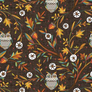 Benartex- Hello Fall Woodland Vine Owls Cocoa