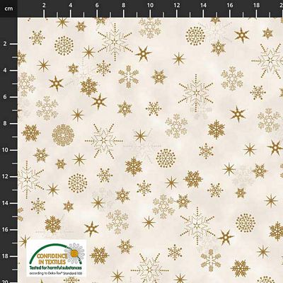 Stof Fabrics- Christmas is Near- Stars & Snowflakes Cream/Gold