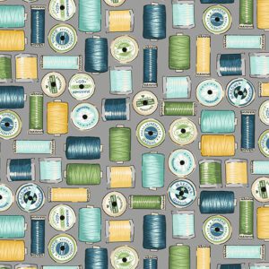 Andover- Makower UK- Sewing Room- Cotton Reels Dark Grey