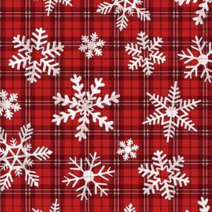 Timeless Treasures- Let It Snow Red Snowflakes on Plaid