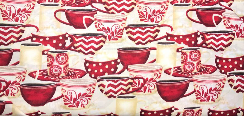 Wilmington Fabric- Morning Coffee Red Cups on White