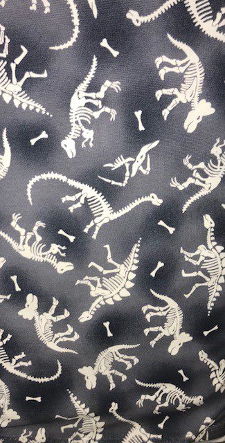 Benartex - Kanvas - Dino Glow Skeltons Grey
